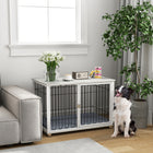 PawHut - Meuble cage pour chien, table d’appoint pour niche avec coussin lavable - gris-Grande entrée facilitant l’accès et la sortie 