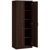 HOMCOM - Armoire de garde-manger 63 po avec étagères ajustables - brun foncé vieilli-L'étagère à 5 niveaux offre beaucoup d'espace pour les casseroles, poêles, produits secs ou appareils électroménagers 