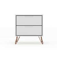 Manhattan Comfort - Table de chevet Rockefeller 20,08" style mi-siècle moderne à 2 tiroirs - Blanc-Table de chevet mi-siècle moderne pour chambre et salon