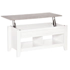 HOMCOM - Table basse relevable avec rangement caché et étagères ouvertes - blanc-Table basse à plateau relevable avec espace de rangement caché pour stocker vos objets domestiques