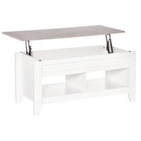 HOMCOM - Table basse relevable avec rangement caché et étagères ouvertes - blanc-Table basse à plateau relevable avec espace de rangement caché pour stocker vos objets domestiques