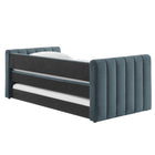 Modway - Veyla Chenal Touffé Performance Velvet Lit de jour jumelle avec Trundle, Cadet Blue-Assemblée requise