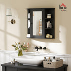 HOMCOM - Armoire à pharmacie murale avec miroir - noir-Elle dispose de plusieurs étagères intérieures et d’étagères ouvertes pour placer vos articles de toilette et produits de beauté   