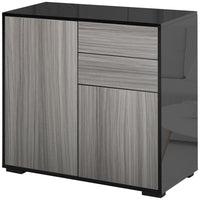 HOMCOM - Buffet latéral haute brillance 31,1 po L avec 2 tiroirs - gris et noir-Idéal pour ranger la vaisselle, les verres, les tasses, les livres et plus encore 