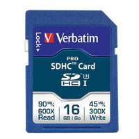 Verbatim - Carte mémoire 600x Pro SDHC, 16 Go, classe 10-La carte mémoire de série Pro 600X de Verbatim de 16 Go maximise votre capacité de saisir, décharger et traiter votre photographie numérique ou vidéo haute définition 1080p. De classe 10 pour dispositifs hôte munis d'une interface haute vitesse standard. Commutateur de protection en écriture pour prévenir la suppression accidentelle de données.