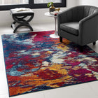 Modway - Entourage Feuillage Moderne Abstrait contemporain Tapis de 5 pi l x 8 pi L - Bleu Orange Jaune Rouge-Tissage serré à poil bas
