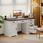 HOMCOM - Bureau exécutif fermier à tiroirs à fermeture douce - 57,9 po L x 21,7 po l x 30 po H - blanc-Glissières métalliques silencieuses pour un fonctionnement fluide et sans bruit des tiroirs