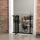 PawHut - Barrière pour animaux 29 po - 37 po avec porte, barrière à pression pour chiens, pour escaliers - noir-La porte peut être configurée pour s’ouvrir dans les deux sens ou être verrouillée d’un côté 