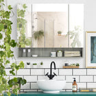 Kleankin - Armoire à pharmacie de salle de bain murale avec miroir - gris-Conception à quatre compartiments, idéale pour partager avec la famille/les amis 