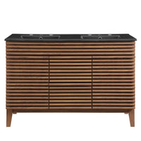 Modway - Render 48" Meuble de salle de bain à double lavabo - Noir noyer-Vanité moderne du milieu du siècle