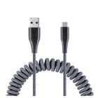 LOGiiX - Piston Connect Coil USB-A vers USB-C - Gris-Câble spiralé extensible de 1,8 m (~ 5,9 pieds) pour charger des appareils USB Type-C