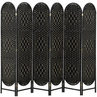 HOMCOM - Paravent autoportant tissé à 6 panneaux à sommet arqué pour chambre - noir-Le design tissé à la main crée de magnifiques motifs lumineux et offre une semi-intimité douce  
