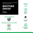 CIG - Unité de tambour Brother DR420 remise à neuf - rendement standard - noir-Compatible avec: Brother DCP-7060D, DCP-7065DN, HL-2130, HL-2220, HL-2230, HL-2240, HL-2240D, HL-2270DW, HL-2280DW, IntelliFax-2840, IntelliFax-2940, MFC-7240, MFC-7360N, MFC-7460DN, MFC-7860DW