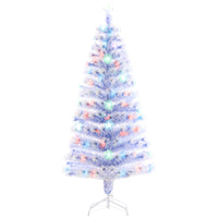 HOMCOM - Arbre de Noël à fibres optiques LED pré-éclairé de 5ft décoration artificielle support blanc-5 pieds de haut avec 2,5 pieds de diamètre  