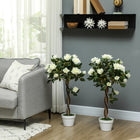 Outsunny - Arbre de roses artificiel 3 pi - blanc - lot de 2-La plante de rose artificielle présente des pétales et des feuilles réalistes pour un aspect élégant 