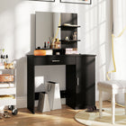 HOMCOM - Coiffeuse avec miroir et étagères - 35,4 po L x 15 po l x 54,3 po H - noir-Comprend une armoire avec porte, un tiroir pratique, trois étagères ouvertes et un compartiment ouvert 