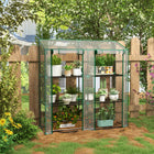 Outsunny serre adossée avec étagères à 3 niveaux, vert- La bâche en plastique empêche les brûlures dues aux UV et prolonge la durée de vie
