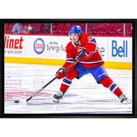 Cole Caufield Montreal Canadiens Passing Puck sur toile - Toile encadree - 31" x 22"-Impression sur toile de qualité supérieure avec bordures enveloppées