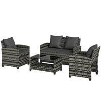 Outsunny - Ensemble de conversation de patio de 4 pièces avec coussins, gris foncé-Le petit ensemble de patio comprend un canapé deux places, deux chaises et une table basse pour des agencements flexibles