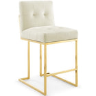 Modway - Privy Acier inoxydable doré Performance Velvet Tabouret de comptoir - Ivoire d’or-Tabouret de comptoir de cuisine Glam Deco