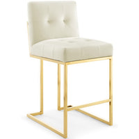 Modway - Privy Acier inoxydable doré Performance Velvet Tabouret de comptoir - Ivoire d’or-Tabouret de comptoir de cuisine Glam Deco