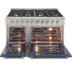 Kucht - 48 po Série KDF Cuisinière Pro Style à double combustible - Acier inoxydable/Vert-Finition complète en acier inoxydable avec poignée professionnelle et boutons de commande en métal argenté classique pour un look haut de gamme et durable
