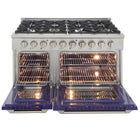 Kucht - 48 po Série KDF Cuisinière Pro Style à double combustible - Acier inoxydable/Bleu-Finition complète en acier inoxydable avec poignée professionnelle et boutons de commande en métal argenté classique pour un look haut de gamme et durable