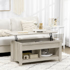 HOMCOM - Table basse relevable avec rangement caché et étagères ouvertes - chêne-Les étagères ouvertes en bas offrent un espace supplémentaire de rangement et d’exposition
