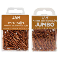 JAM Paper - Paquet combiné de trombones colourés - standard et jumbo - trombones or rosé - 1 paquet de 100 et 1 paquet de 75-Couleur : Or Rosé