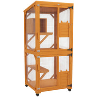 PawHut - Maison pour chat d’extérieur grand catio avec roues boîte de repos - 31,5 po L x 30 po l x 70,75 po H - orange-Enclos pour chats en bois pouvant accueillir 1 à 3 chats 