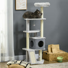 PawHut - Arbre à chat 57,5 po avec poteaux à griffer, lit, maison, jouets - gris-La petite maison et le lit offrent des endroits confortables pour se détendre et faire la sieste 