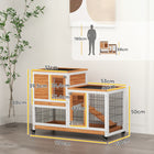 PawHut - Clapier à lapin d’intérieur, cage pour lapin avec roues, plateau, jaune - 43,3 po L x 19,7 po l x 34,6 po H-Fabriqué en bois de sapin avec du fil d'acier 