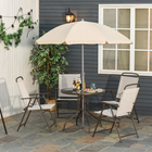 Outsunny ensemble de salle à manger de patio 6 pièces avec parasol, table ronde et chaises pliantes - blanc crème-Fabriqué avec un cadre métallique solide et du tissu Oxford pour une construction fiable