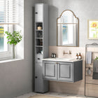 Kleankin - Armoire de rangement de salle de bain avec étagères et porte-papier toilette - gris-Le motif de lignes géométriques sur les panneaux de porte apporte un charme moderne 
