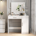 HOMCOM - Coiffeuse avec miroir et étagères - 35,4 po L x 15 po l x 54,3 po H - blanc-Avec un dispositif anti-basculement à l'arrière, vous pouvez le fixer au mur pour plus de sécurité 