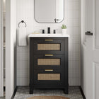 Modway - Dixie 24" Solide Vanette de salle de bain - Noir Blanc-Poignées en laiton satiné