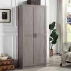 Manhattan Comfort - Placard de rangement moderne Hopkins à 7 étagères, 29,61 po - Gris-Conception de porte géométrique rectangulaire verticale avec poignées de tirage en métal noir