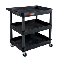 Luxor – Chariot robuste à 3 tablettes de style bac, noir (TC111-B)-Ces chariots tout usage Luxor de la série TC sont dotés de tablettes et de pattes en plastique moulé de mousse structurée en polyéthylène haute densité, ils résistent aux taches, aux rayures, aux bosselures et à la rouille. Doté d’un rebord de retenue à l’arrière et sur les côtés des tablettes.
