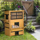 PawHut - Maison pour chat d’extérieur à 3 étages, avec plancher surélevé, toit résistant aux intempéries, portes d’évasion - jaune-Livré avec 5 portes, ce qui permet à vos animaux d'entrer ou de sortir facilement 