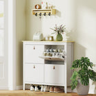 HOMCOM - Armoire à chaussures avec tiroirs basculants au design étroit - blanc-Séparateurs ajustables à deux niveaux adaptés à différents types de chaussures, ou amovibles pour les tailles plus grandes (jusqu'à CA homme 10,5) 