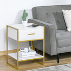 HOMCOM - Table de chevet avec tiroir et étagère - blanc - lot de 2-Fabriqué en panneau MDF et en structure en acier, ils sont résistants et faciles à entretenir 