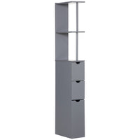 HOMCOM - Armoire de salle de bain étroite avec tiroir et étagères ouvertes - gris-Avec un profil haut et mince de style moderne   
