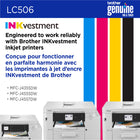 Brother - LC506CS Cartouche d’encre cyan authentique à rendement standard-Compatible avec l’Abonnement encre et toner Refresh. Les imprimantes compatibles avec les cartouches d’encre de la série LC506 sont admissibles à l’abonnement. Recevez des cartouches d’encre authentiques avant même d’en manquer. Visitez brother.ca/refresh.