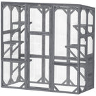 PawHut - Catio avec 6 plateformes, toit résistant aux intempéries, enclos extérieur pour chat - gris-Assemblage facile, installation terminée en 40-60 minutes 