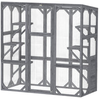PawHut - Catio avec 6 plateformes, toit résistant aux intempéries, enclos extérieur pour chat - gris-Assemblage facile, installation terminée en 40-60 minutes 