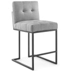 Modway - Privy Acier inoxydable noir Tissu rembourré Tabouret de comptoir - Noir Gris clair - Ensemble de 2-Base géométrique en acier inoxydable noir mat