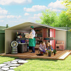 Abri de jardin Outsunny 11' x 13' avec kit de fondation - Gris foncé-Toit incliné pour éviter l’accumulation d’eau  
