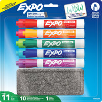 Expo - Trousse de départ de marqueurs à effacement sec à faible odeur - Pointe biseautée - Couleurs variées - Paquet de 10-Encre de couleur vive spécialement formulée pour dégager une faible odeur