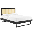 Modway - Kelsea Canne et bois Lit à plateforme complet avec pieds angulaires, Noir-Construction en bois, MDF et placage