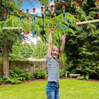 Outsunny - Ensemble de slackline ninja 33 pi, 30 pièces, corde de 10 m avec obstacles, cadre d’escalade pour enfants de 3 à 6 ans-Slackline en plastique robuste et barreaux en bois de pin pour plus de stabilité 